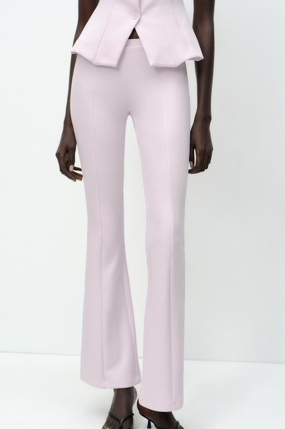 ZARA БРЮКИ FLARED ИЗ ИНТЕРЛОКА, РОЗОВЫЙ