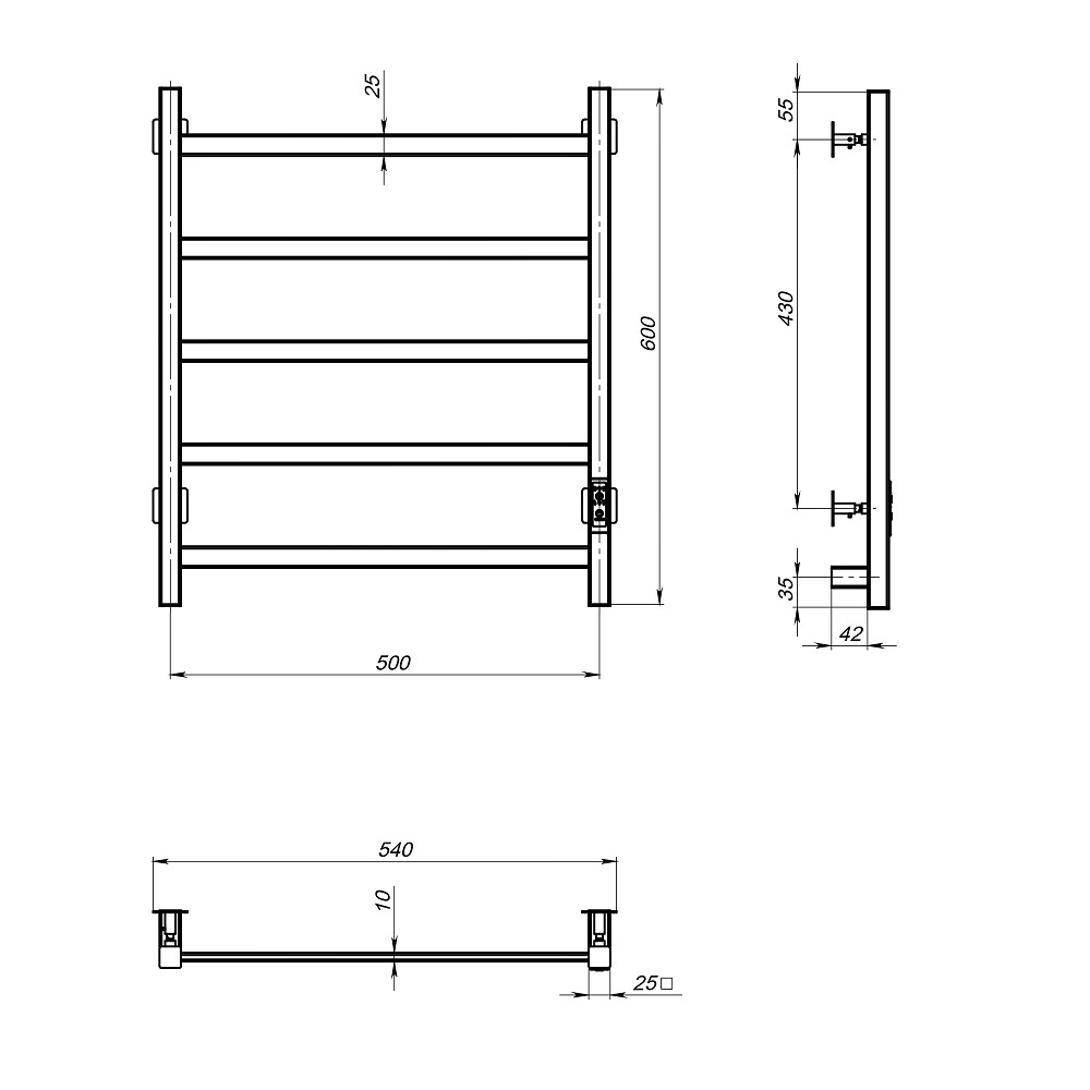 Полотенцесушитель MIXLINE FAVORITE  60х50 (таймер, 302 Вт, 5 перекладин) электрический МАТОВЫЙ ХРОМ