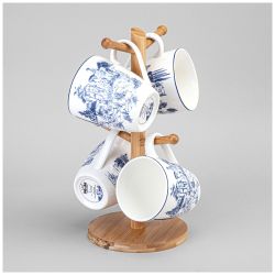 НАБОР КРУЖЕК LEFARD "NOVEL" НА ДЕРЕВ. ПОДСТАВКЕ 4 ШТ. 380 МЛ (КОР=6НАБ.)