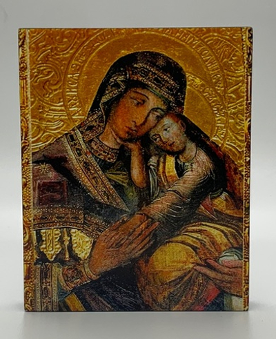 Челнская икона Божией Матери "Умиление"  на доске прямая печать по левкасу ручная работа, 8*10см.
