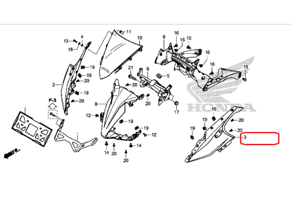 64161-MJW-J00ZE. COWL, L. FR. UPPER *R263*. Fairing CBR500 2016-2018