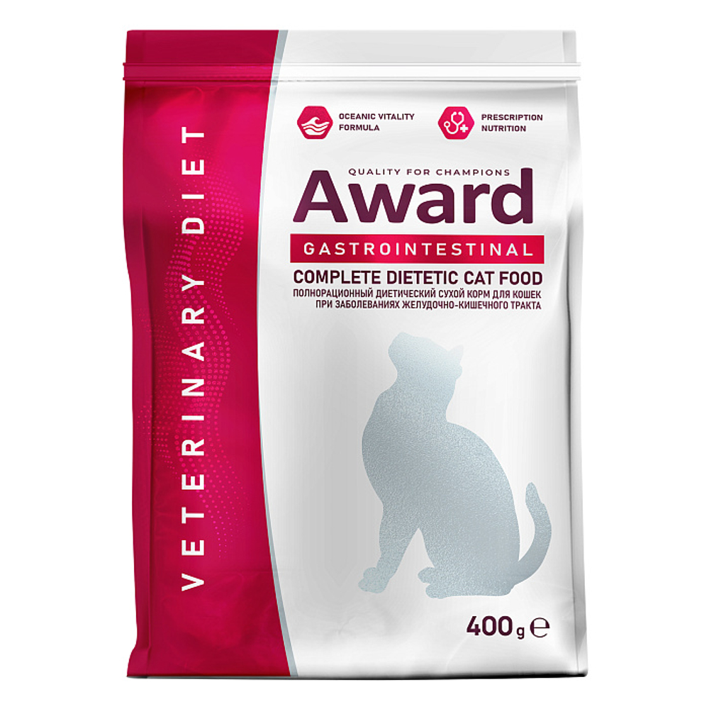 Сухой диетический корм для взрослых кошек AWARD VETERINARY DIET GASTROINTESTINAL при заболеваниях желудочно-кишечного тракта 0,4кг