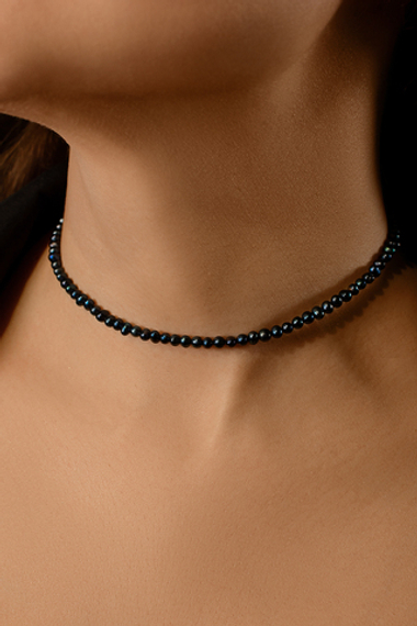 Колье-чокер из серебра и натурального синего жемчуга