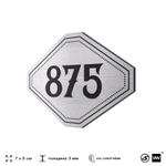 Номерок на дверь квартиры 875, для кабинета, офиса, шильдик 9 х 7 см, серебристый, Айдентика Технолоджи
