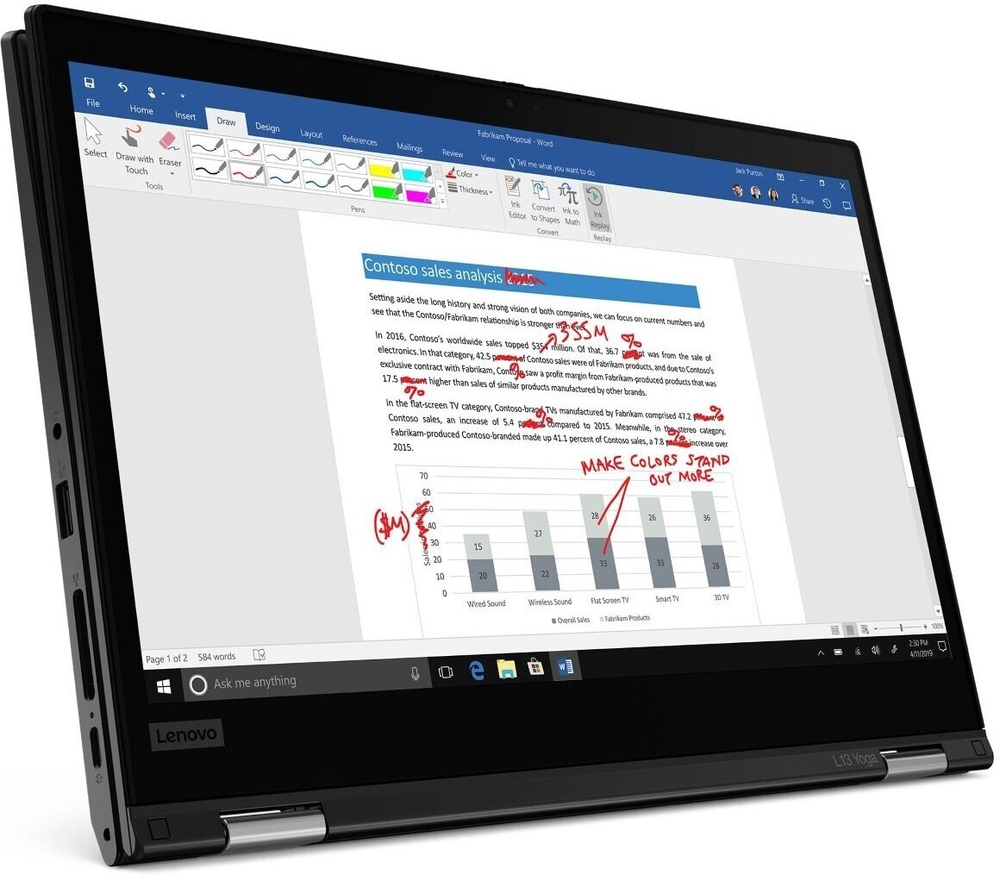 Ноутбук Lenovo ThinkPad L13 Yoga Intel Core i7 10510U, 1.8 GHz, 8192 Mb, 13.3; Full HD 1920x1080, 256 Gb SSD, DVD нет, Intel HD Graphics, WiFi, Bluetooth, Windows 10 Professional, черный 20R5000ERT