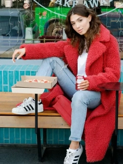 Шуба чебурашка пальто тедди из шерсти, красная, SilverFox