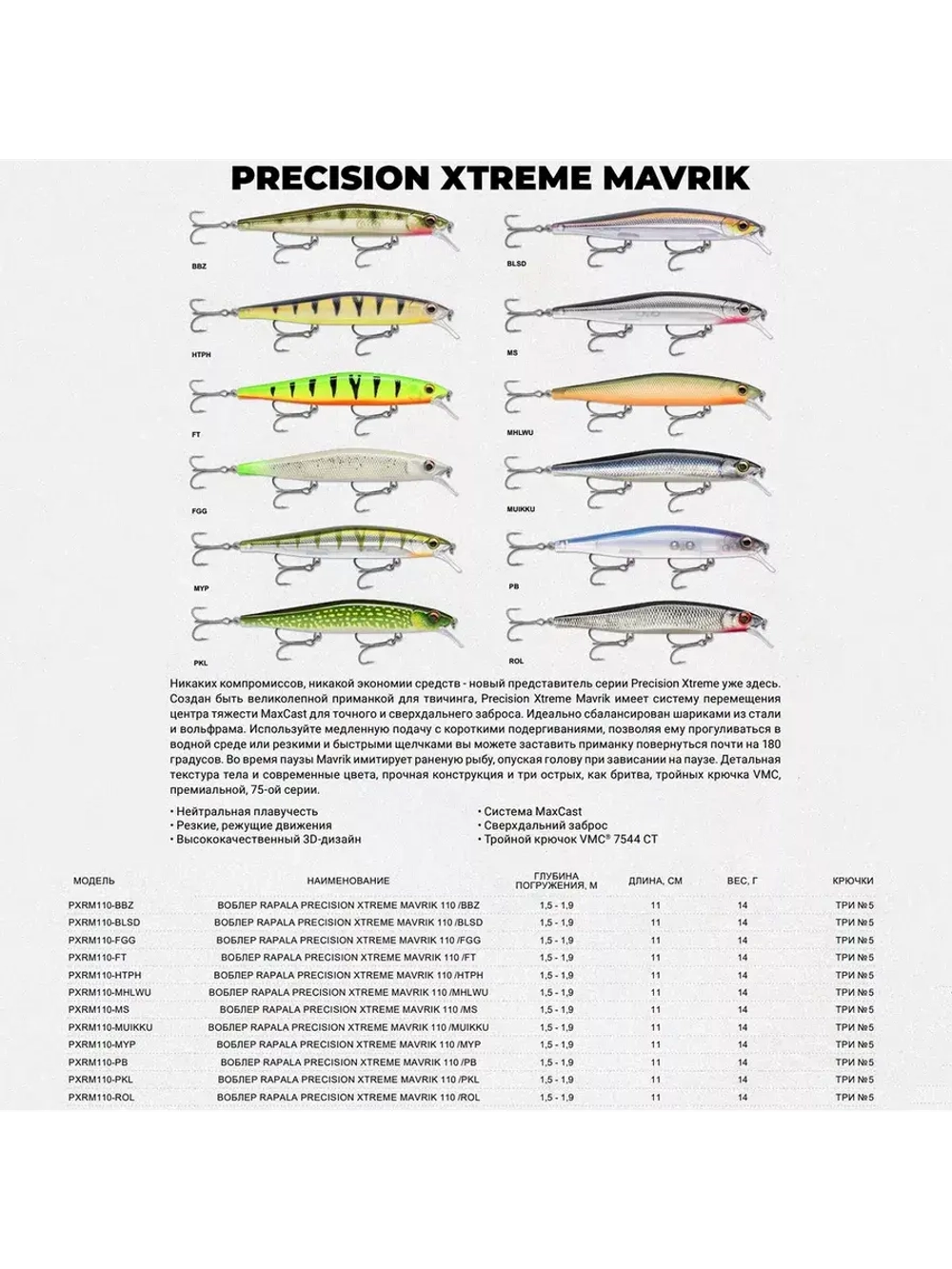 Воблер Precision Xtreme Mavrik 110 MS суспендер 11см 14гр