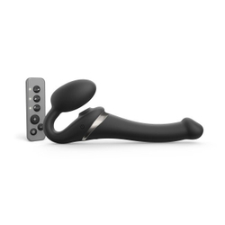 Гибкий страпон Strap-on-me MULTI ORGASM с имитацией оральных ласк и вибрацией, черный, S