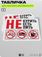 Табличка для частной территории "Не курить, не есть, не пить", на дом, для участка и организаций, предупреждающая, 40х30 см, Silver Plane x Айдентика Технолоджи