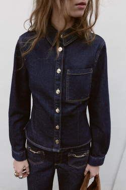 ZARA ПРИТАЛЕННАЯ ДЖИНСОВАЯ РУБАШКА Z1975, СИНИЙ