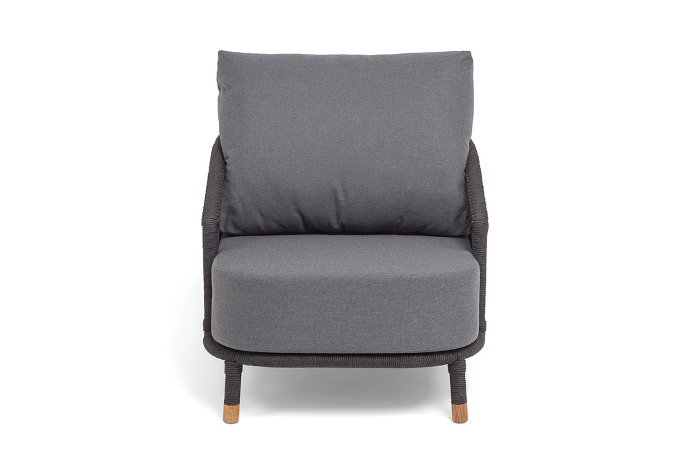 "Верона" кресло плетеное из роупа, каркас алюминий темно-серый (RAL7024) муар, роуп темно-серый круглый, ткань темно-серая 027