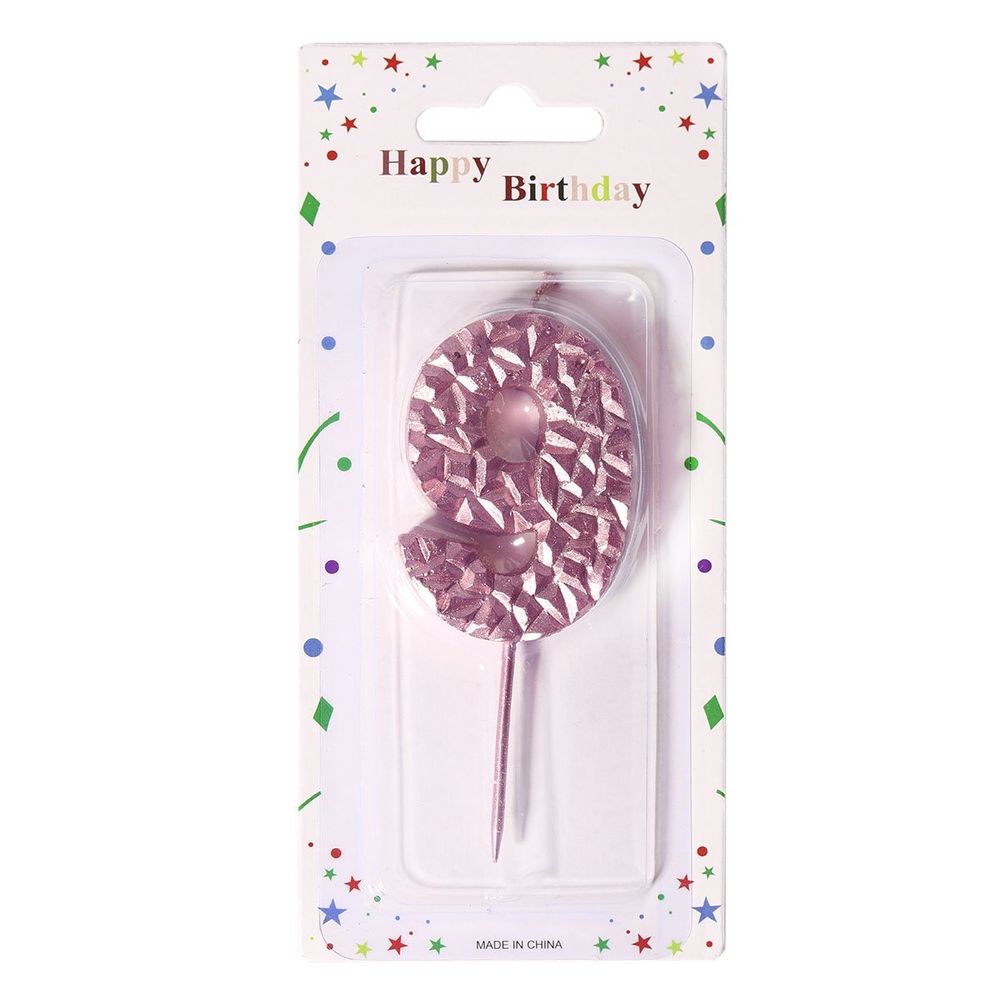 Свеча для торта Alingar, 5-6 см, на пике, "Цифра 9", цвет розовый перламутр, блистер с европодвесом