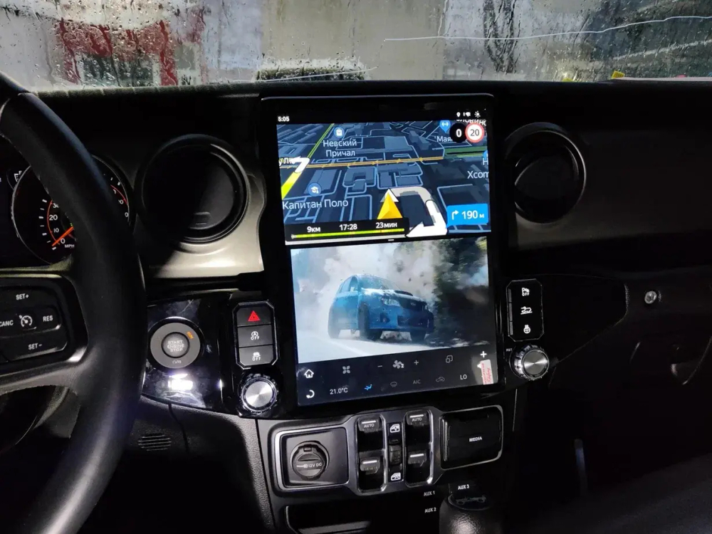 Магнитола для Jeep Wrangler 2018+ - Carmedia ZF-1315-GE вертикальный экран в стиле "Тесла" Android 13, 8ГБ-128ГБ, SIM-слот, CarPlay