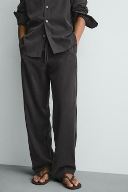 ZARA СТРУЯЩИЕСЯ БРЮКИ RELAXED FIT, ЧЕРНЫЙ