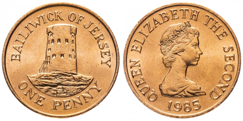 Джерси 1 пенни, 1983 - 1992 Башня Ле Хок aUNC