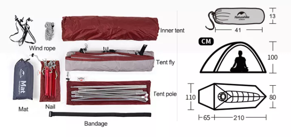 Палатка Naturehike Cloud Up 1-местная, алюминиевый каркас, сверхлегкая, зеленый