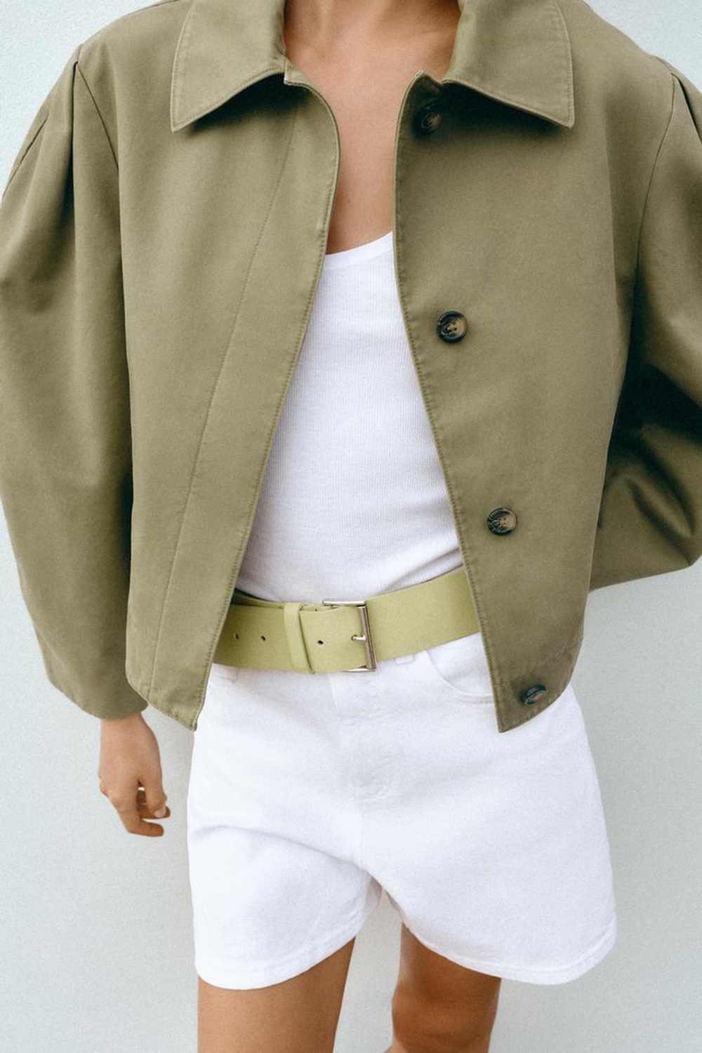 ZARA УКОРОЧЕННАЯ КУРТКА С ЭФФЕКТОМ ПОТЕРТОСТИ, ХАКИ