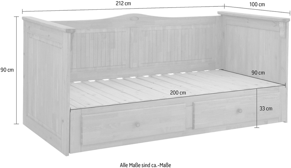 Тахта односпальная 90х200 Адель с ящиками для белья и выдвижным спальным местом, кровать 180х200 из массива дерева для дома, прочные усиленные ламели, Dipriz, Беларусь