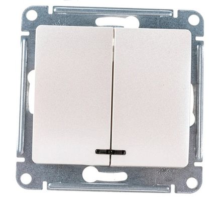 Выключатель двухклавишный Systeme Electric Glossa с подсветкой Перл 10А