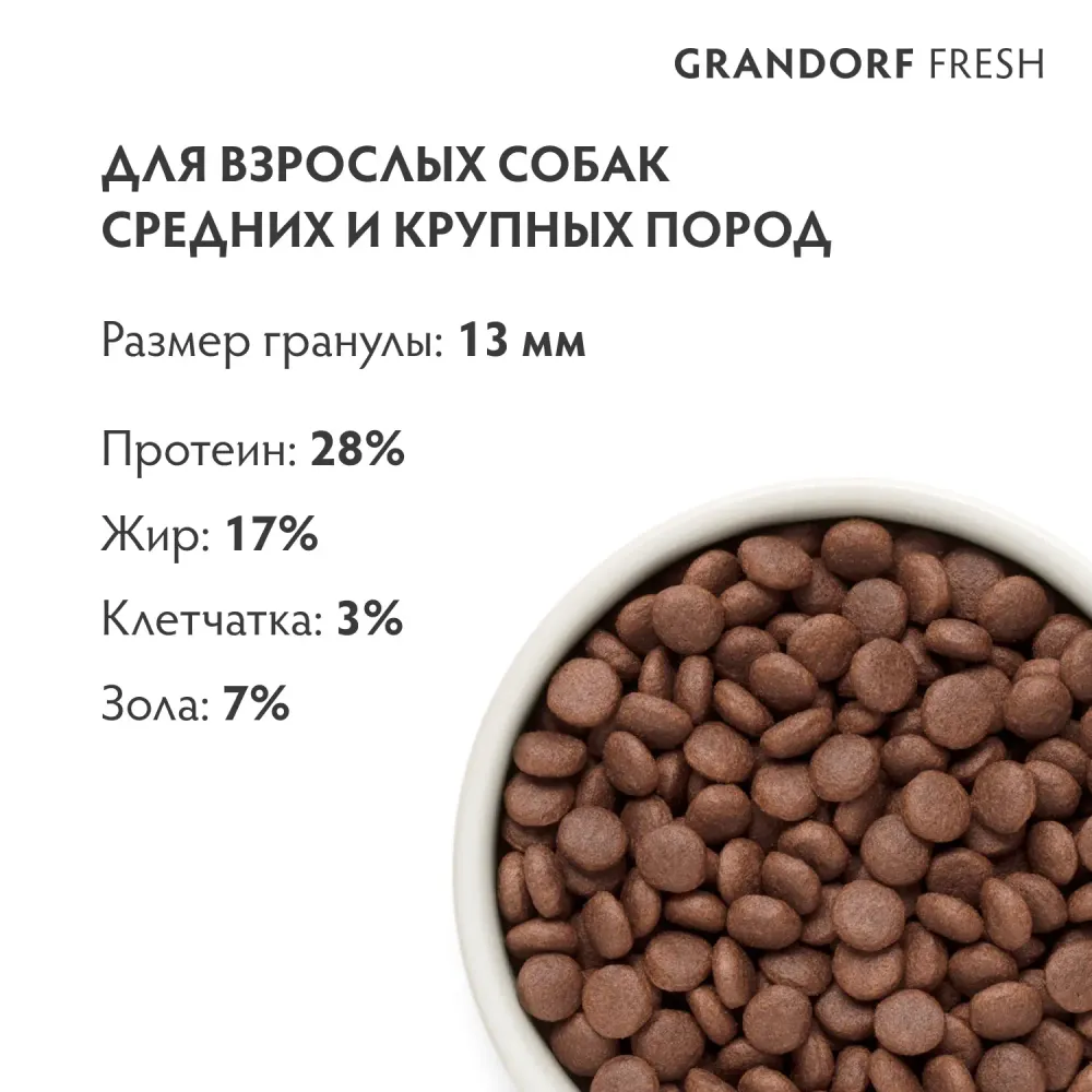 Уценка! Срок 24.03 / Сухой корм GRANDORF Fresh Dog Adult MED&MAXI Lamb&Sweet Potato для собак средних и крупных пород из свежего мяса ягненка с бататом