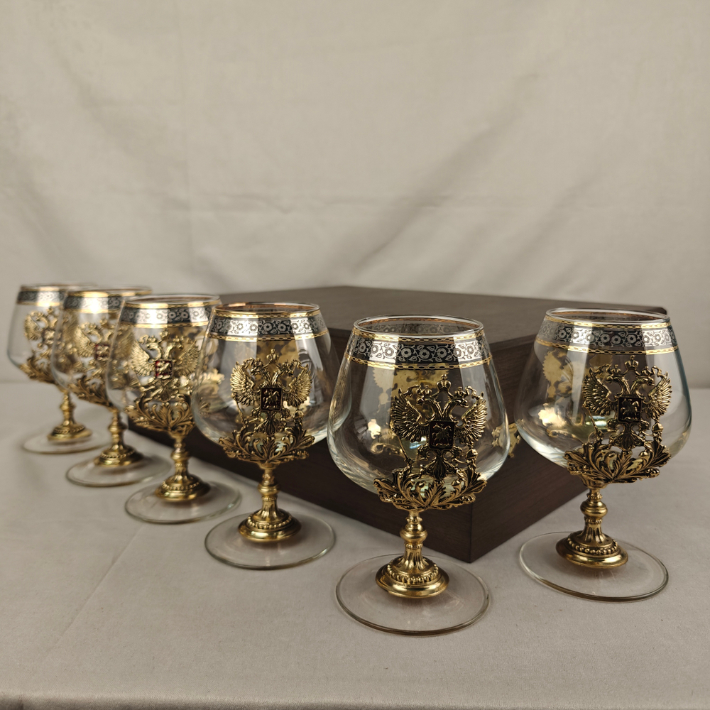 Набор из 6-ти бокалов для коньяка "Герб России" (подарочный футляр)