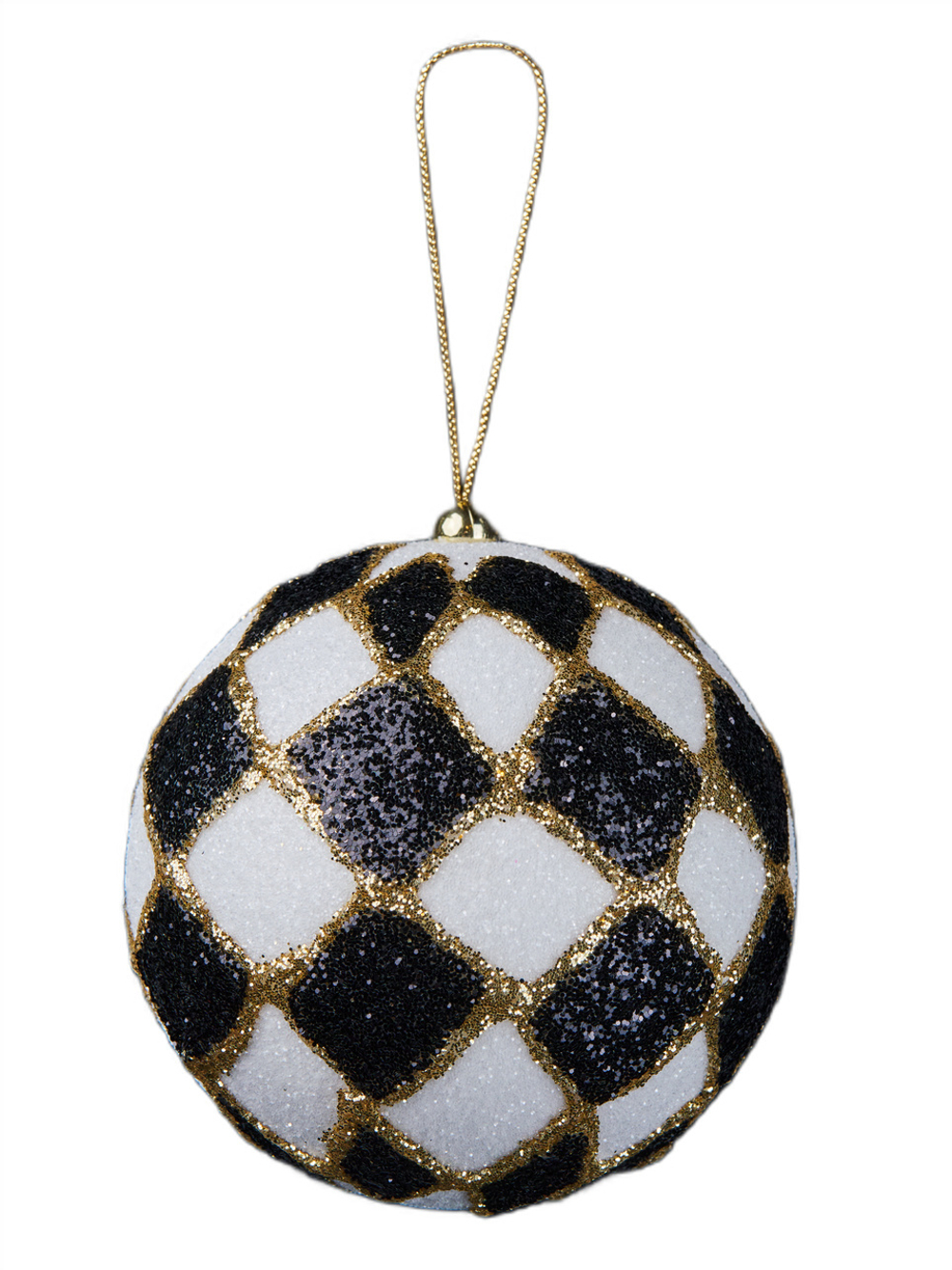 Шар с узором ромб 10см ChristmasDeLuxe черный с белым золотом