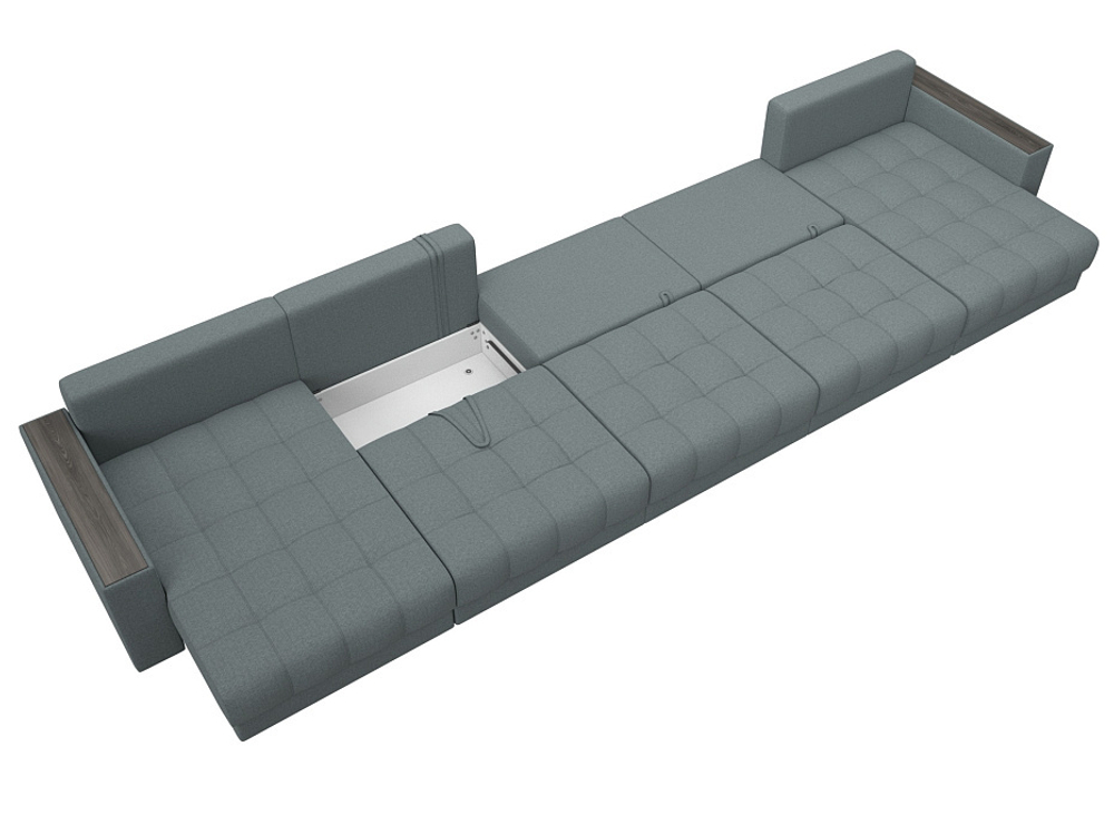 Диван П-образный с декором Лига-049 НПБ Мегалонг, Амур 07 РОГОЖКА серый