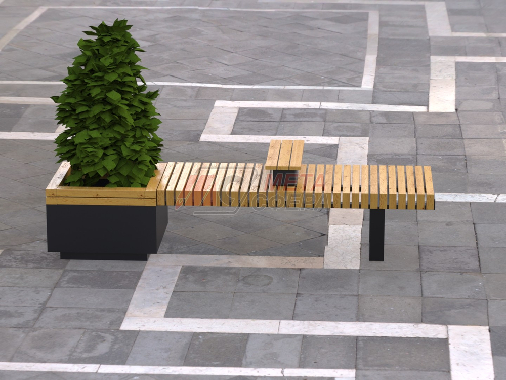 Лавка Rail Road 02 с вазоном и подлокотником