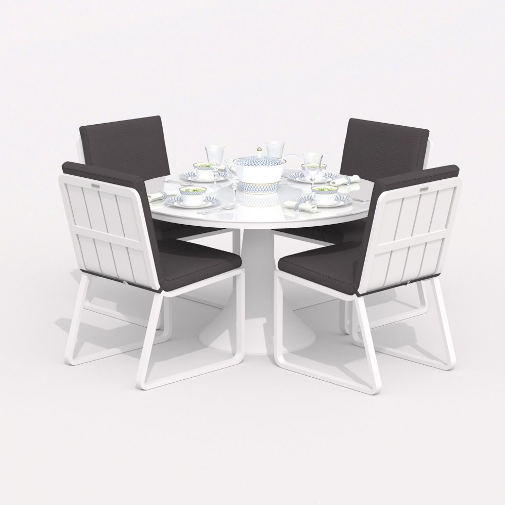 Обеденная группа Ideal Patio ДИВА ГИРА  каркас белый, стол стекло диа 110, ткань антрацит