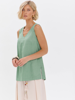 Удлиненный топ из льна с V-вырезом
