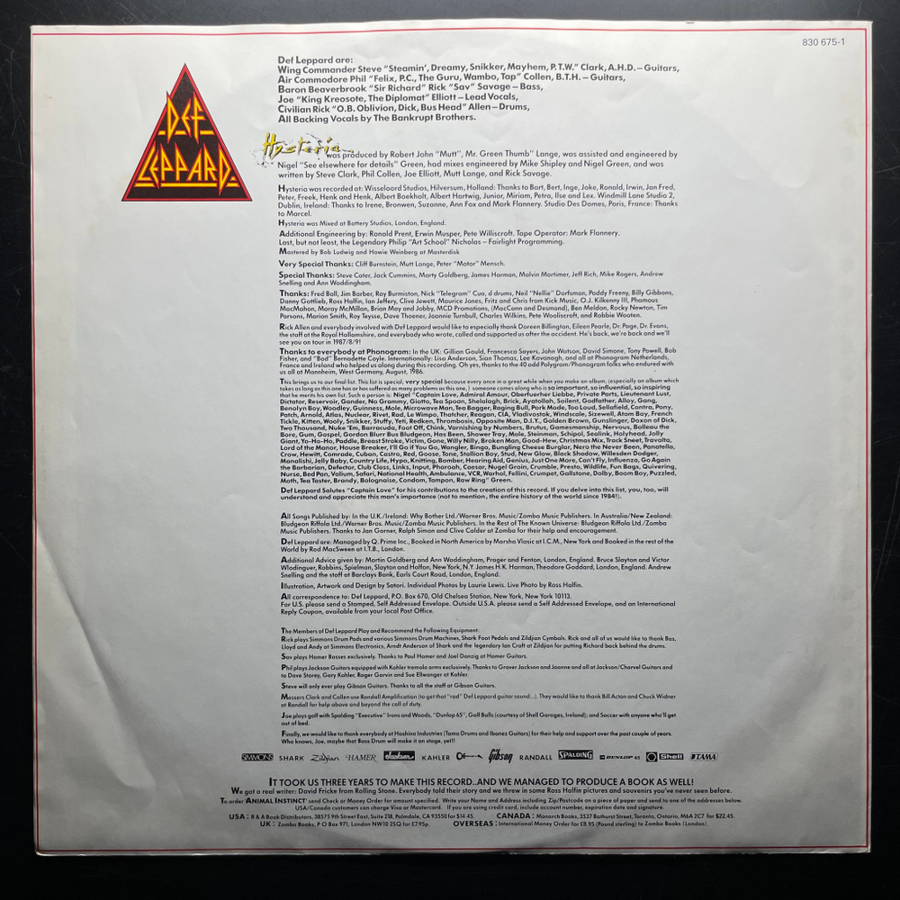 Def Leppard ‎– Hysteria (Голландия 1987г.)
