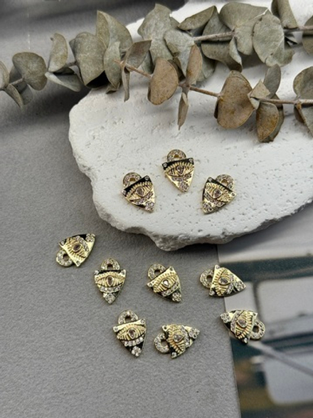 Подвеска "Секрет" фианитами, позолота 14k, 16*12 мм, 2 штуки