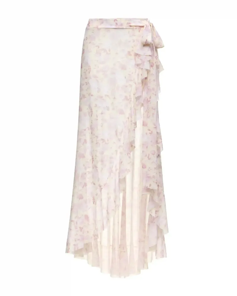 Roxy mesh, юбка парео из желтой сетки средние светло-розовые цветы