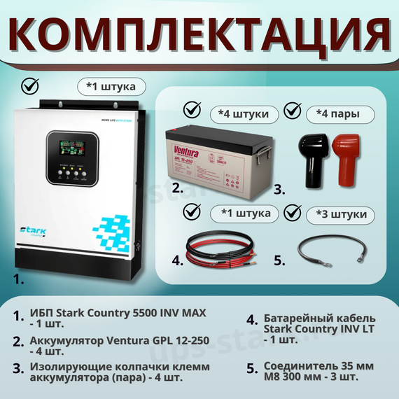 Комплект ИБП SC 5500 INV MAX + GPL 12-250 х 4 шт.