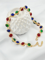 Колье премиум с цветными вставками из ювелирной смолы, оттенок матовое золото