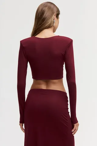 Лонгслив с подплечниками из вискозы цвета бордо