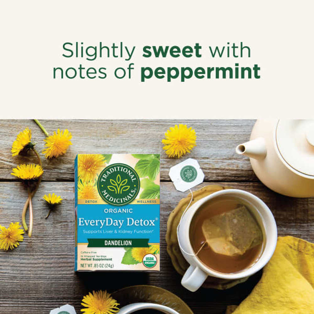Traditional Medicinals, Organic EveryDay Detox, одуванчик, без кофеина, 16 чайных пакетиков в упаковке, 24 г (0,85 унции)