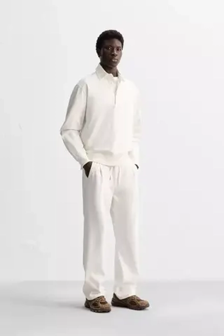 ZARA ТОЛСТОВКА ПОЛО, ЖЕЛТОВАТО-БЕЛЫЙ