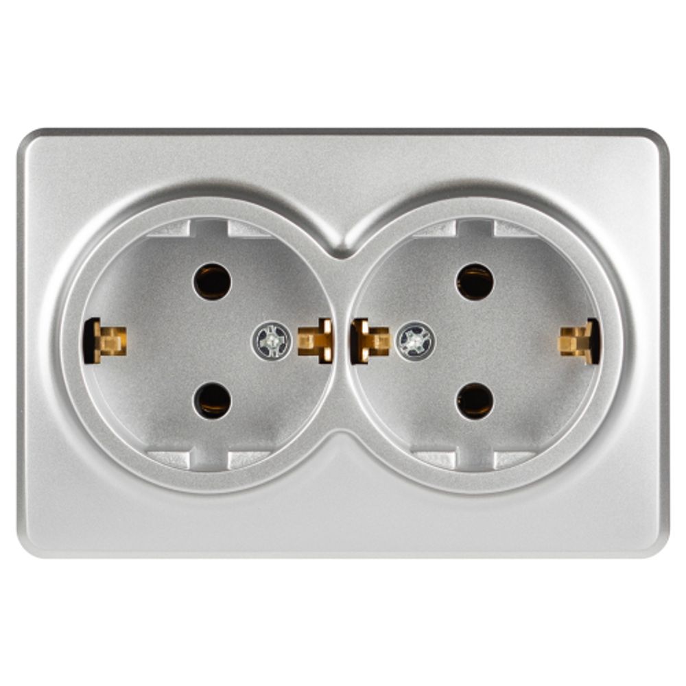 Розетка ЭРА Эксперт 11-2205-03 двойная с заземлением 2х2P+E Schuko IP20 16A-250В ОУ алюминий