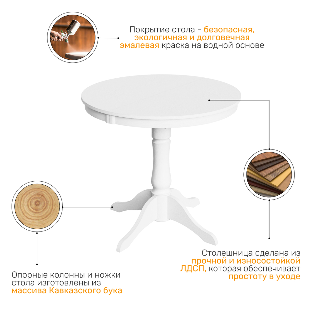 Стол деревянный PRODUS 1, цвет белый матовый
