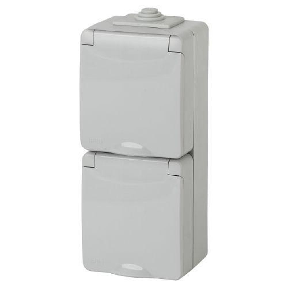 Розетка 2-м ОП Эра Эксперт 11-2607-03 16А IP65 верт. 250В 2х2P+E сер. Эра Б0036002 Розетка 2-м ОП Эра Эксперт 11-2607-03 16А IP65 верт. 250В 2х2P+E сер. Эра Б0036002