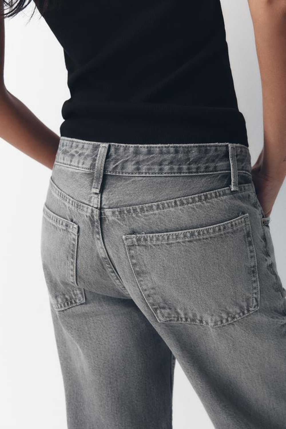 ZARA ДЖИНСЫ TRF WIDE LEG СО СРЕДНЕЙ ПОСАДКОЙ, СВЕТЛО-СЕРЫЙ