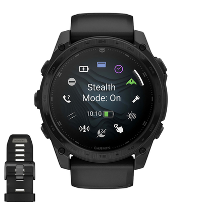 Спортивные часы Garmin tactix 8, 51 мм, AMOLED, чёрный нейлоновый ремешок, силиконовый ремешок цвета чёрный/«серая галька» Безель из титана, AMOLED-дисплей с сапфировым стеклом. Нейлоновый ремешок и силиконовый ремешок с классическими застёжками — на запя