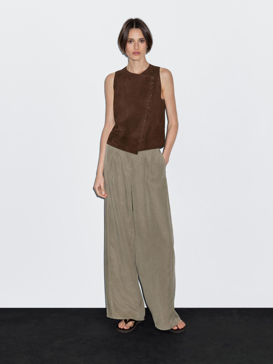 Massimo Dutti Брюки свободного кроя с декоративными швами, зеленый