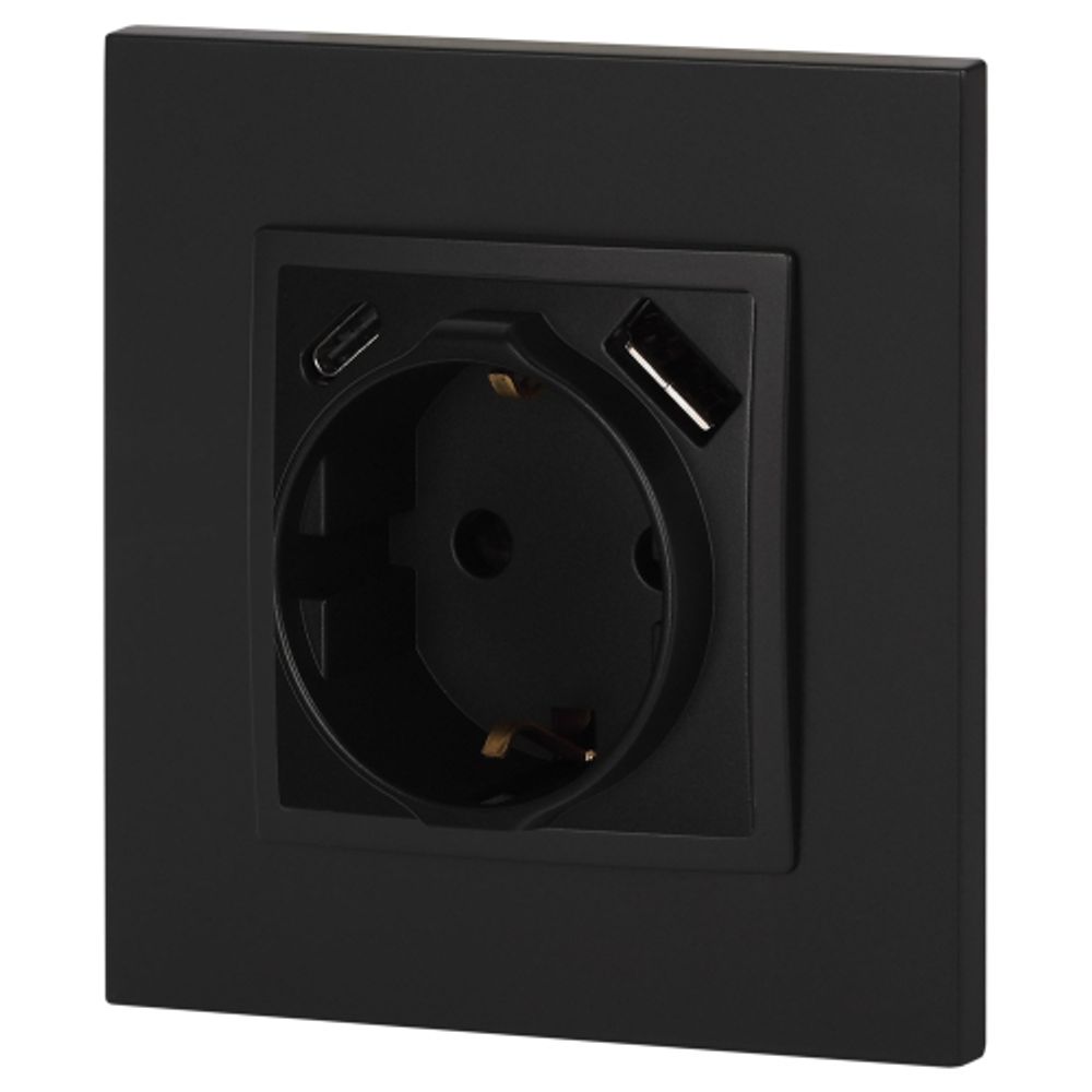 Розетка ЭРА Elegance 14-4108-05 2P+E 16A-250В со шторками с USB type-A+C 5В-3А антрацит