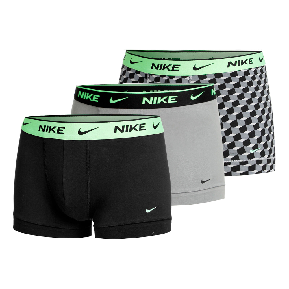 Nike Everyday Cotton Stretch Trunk Boxer Shorts 3 Pack Men - Grey, Neon Green