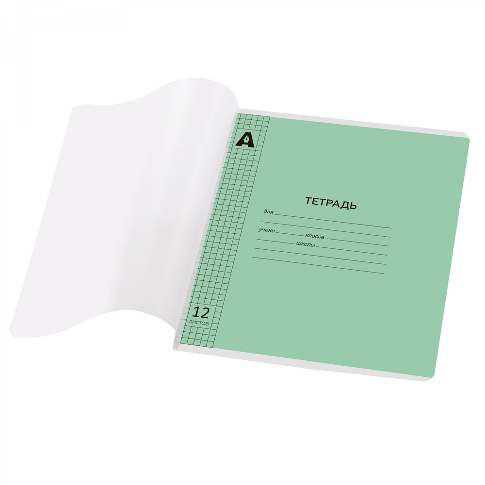 Тетрадь 12л., клетка, обложка пластик, Alingar, "Зелёный"