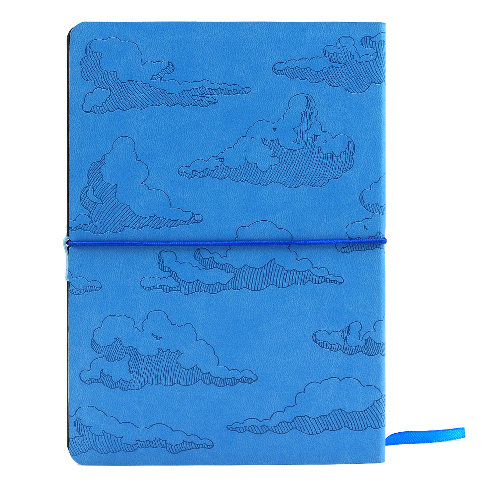 НОВИНКА! Блокнот "Облака" в клетку А5 128 листов, гибкая обложка из экокожи (цвет голубой) с блинтовым тиснением рисунка по полю