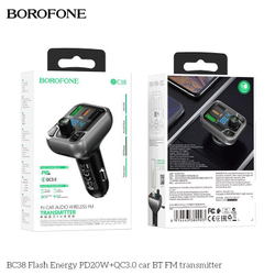 FM модулятор Borofone BC38 PD20W+ QC3.0 BT/USB/SD/FM, черный