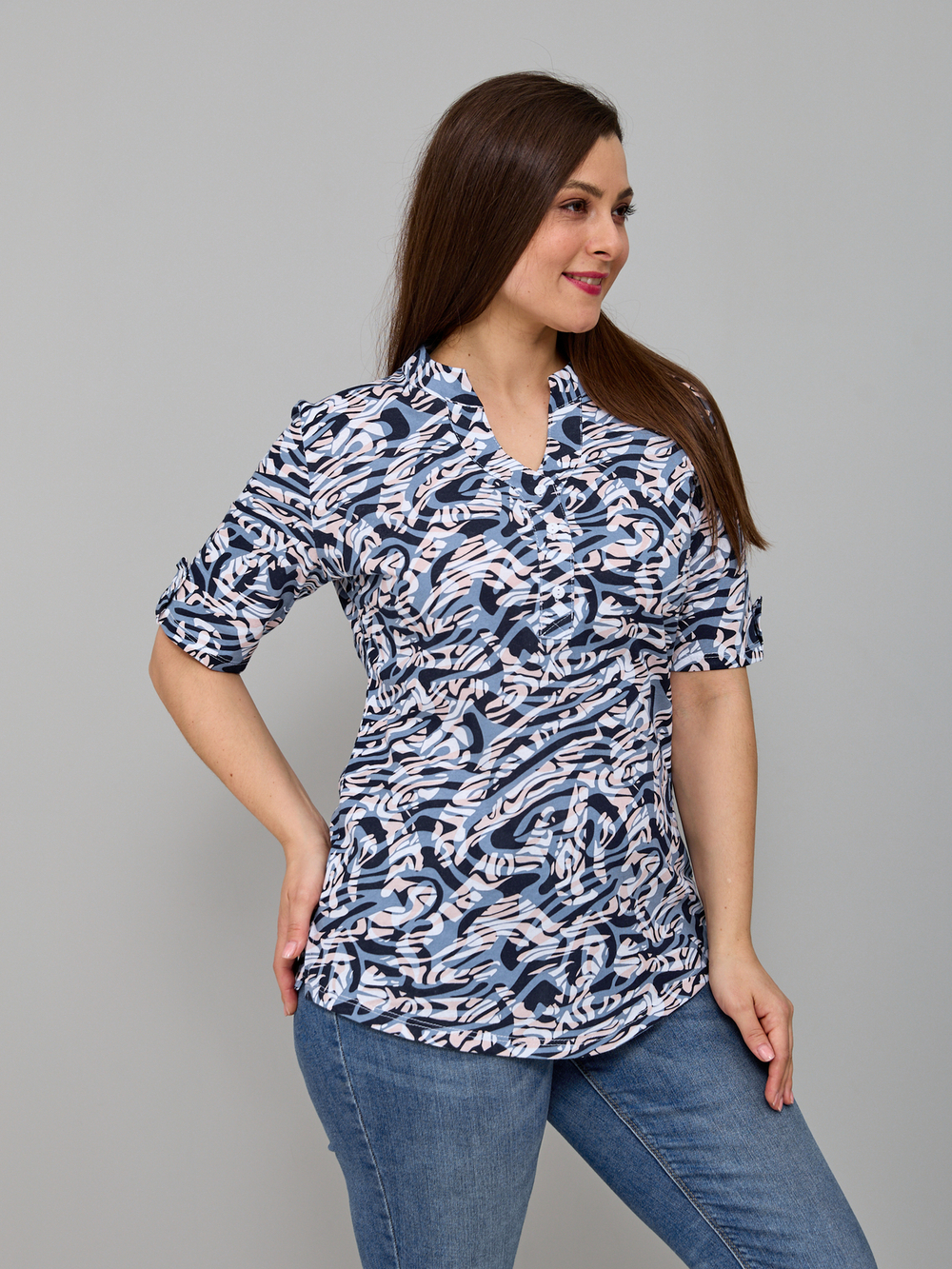 Блузка БЛ-122/индиго-этника